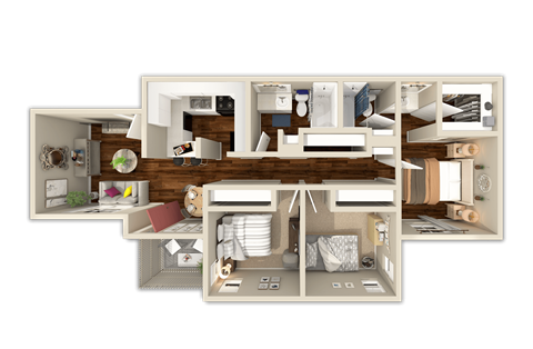 Floor plan for 3 beds, 2 baths, 1131 sqft
